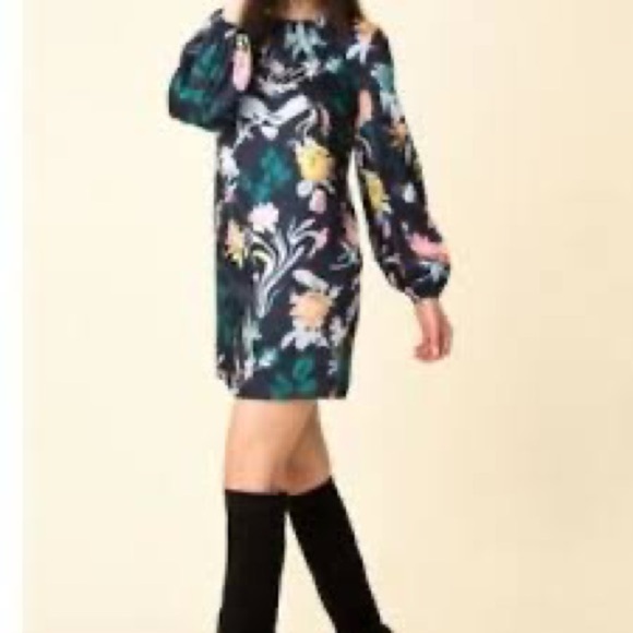 NWOT! Tibi Navy Gothic Floral Shift‎ Dress with Blouson Sleeves Size 2 - Picture 11 of 13